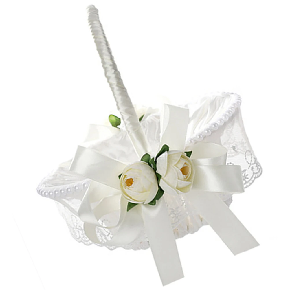 

Rustic Woven Flower Girl Basket for Wedding Party Favor Small Baskets Storage Fruit Wooden Petals Decorations Events