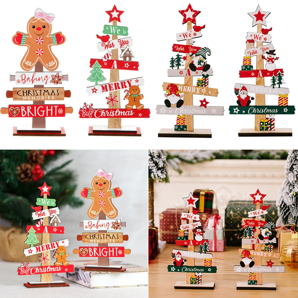 Desktop Christmas Tree Santa Claus Faceless Doll Gingerbread Man Wooden Christmas Signs Plaque Christmas Decoration Kids Gift