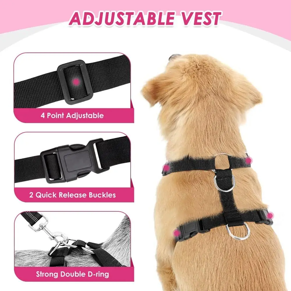 # Dog Car Harness Seatbelt Set, Dog Vest Harness Adjustable with Breathable Mesh & Vehicle Safety Seat Belt Tether with Elastic