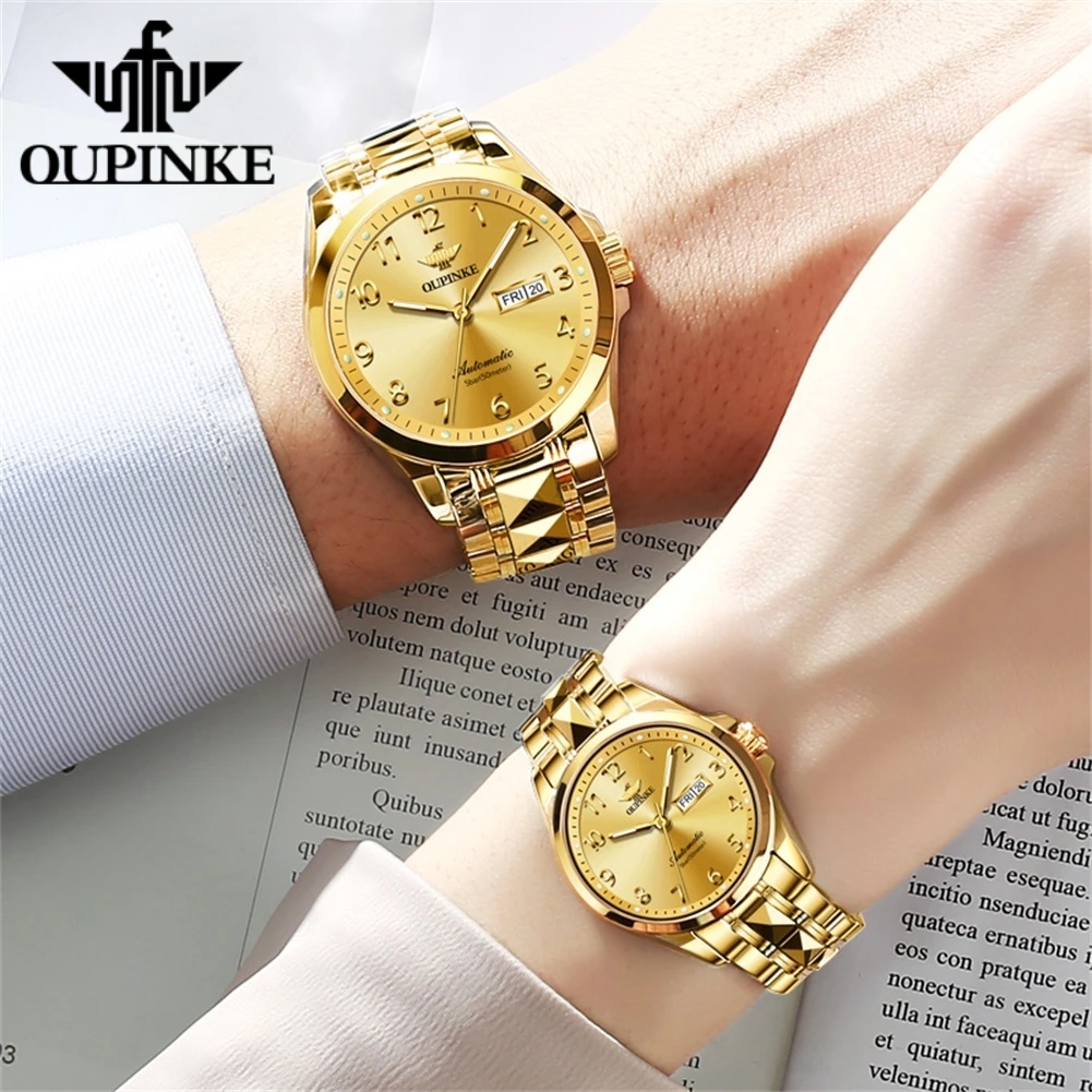 OUPINKE-par de relojes de pareja originales para hombres y mujeres, reloj de pulsera mecánico automático, marca Superior Suiza de lujo, relojes de