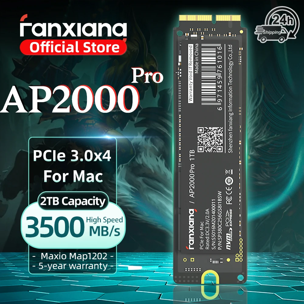 

SSD-накопитель Fanxiang AP2000 Pro M.2 для Mac, 3500 Мб/с, 1 ТБ, 2 ТБ PCIe3.0x4 M.2 NVMe, Внутренний твердотельный накопитель для Macbook Air/Macbook Pro/iMac