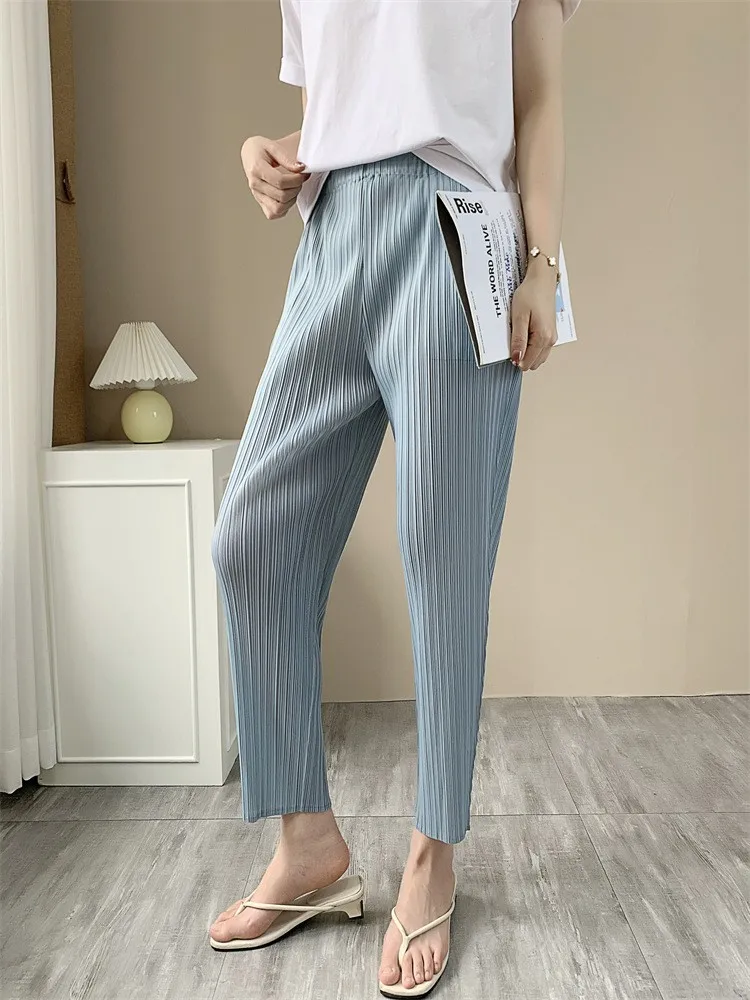 Miyake Pleated Harajuku Pants for Women, Loose Harun Pants, High Waist, Slim, Hundred, Radish, Small Leg, Spring, Summer, New