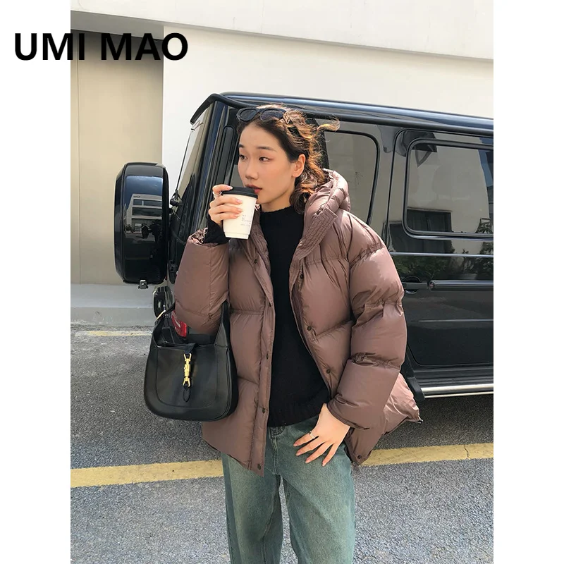 UMI MAO 90 White Duck Down Jacket 2024 Winter New Hooded Mid Length Thickened Warm Down Jacket Femme Y2K