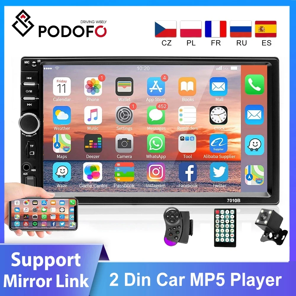 Podofo 2 Din Car Radios Bluetooth Autoradio HD Touch Screen FM Audio For Toyota KIA Car Stereo MP5 MP3 Multimedia Radio Player