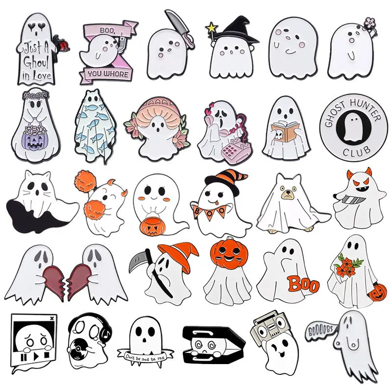 5Pcs Hallows' Day Metal Pumpkin Ghost Carton Badges Brooch Enamel Terror Specter Pins Label Bag Backpack Lapel Pins Jewelry Gift