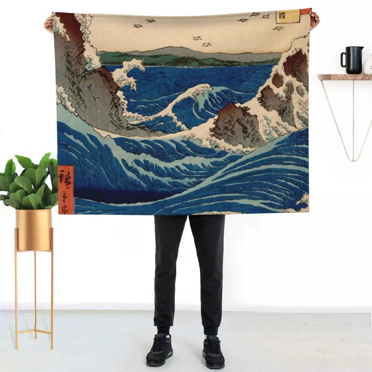 Whirlpool Utagawa Hiroshige Vintage Japanese Woodblock Print East Asian Culture Antique Art Throw Blanket