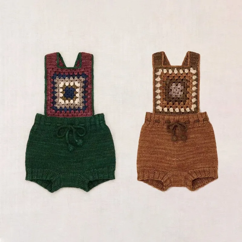 

Весна 2026: Новые вязаные шорты-комбинезоны для младенцев и малышей с ручной росписью — Ретро-стиль, без рукавов, на бретелях