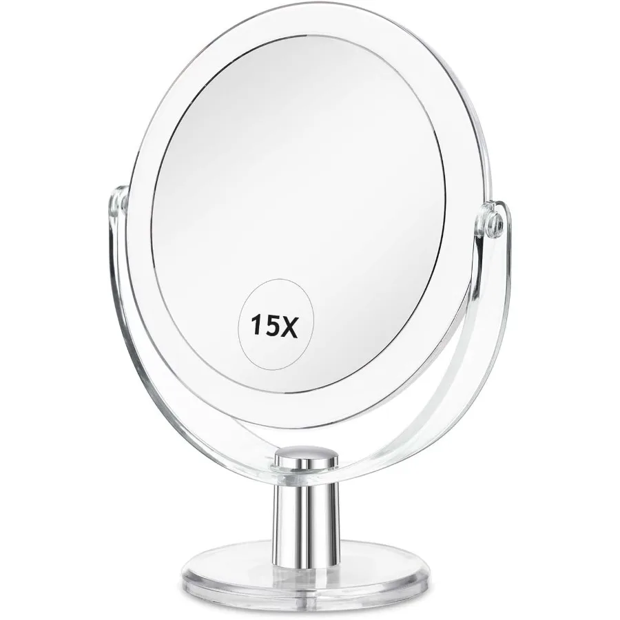 360 draaibare vergrotende make-upspiegel met standaard, 1X/15X dubbelzijdig, 6,25 inch draagbare tafel bureauspiegel voor dames