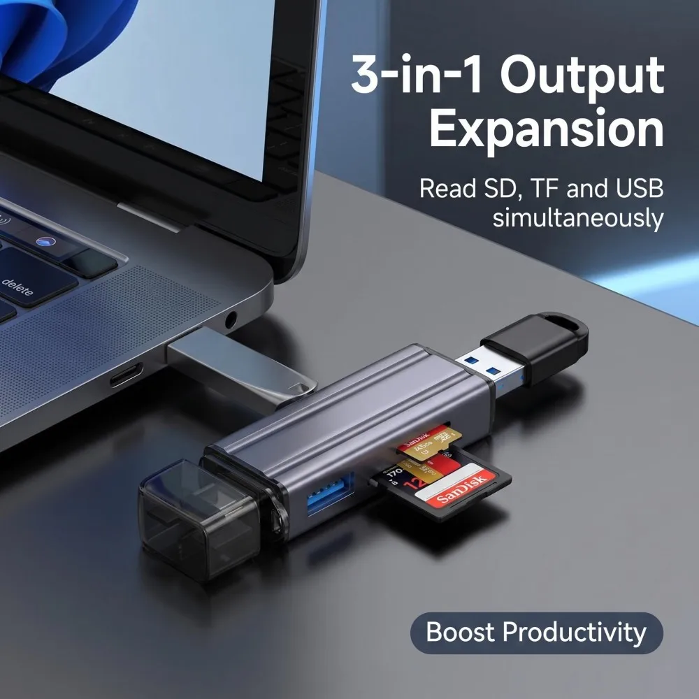 TISHRIC USB 3.0 Type C Card Reader To TF CF SD Flash Drive Memory Card Reader 3 in 1 Adapter For Laptop Computer Accessories