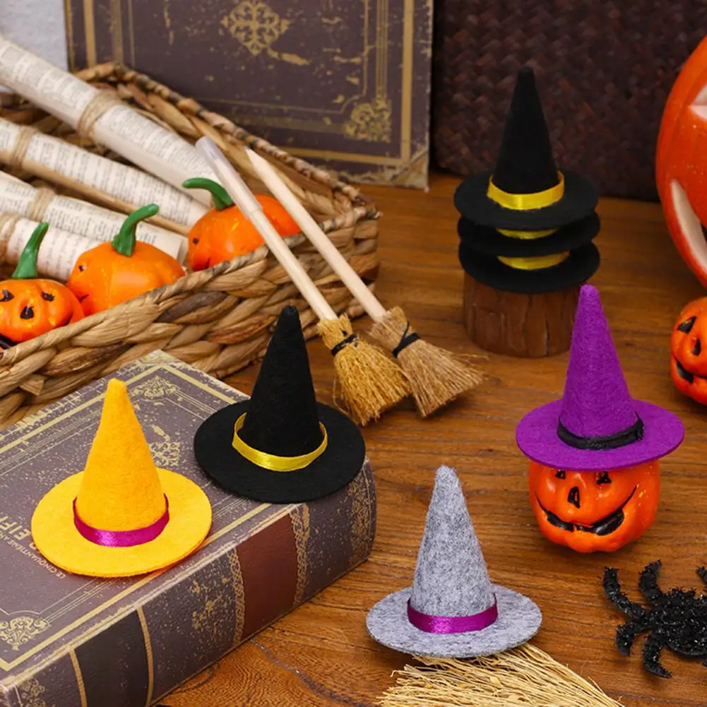 Decorative Felt Hats for Events Halloween Witch Hat Decorations 2 Pcs Mini Felt Witch Hats Tiny Halloween Hat Bottle for Party