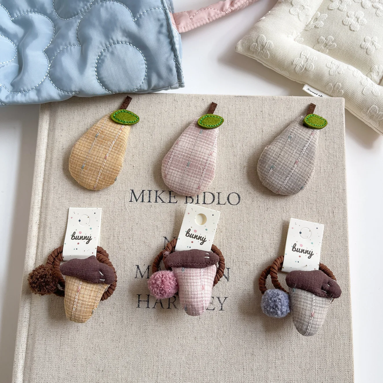 Cute Spring Vintage Plaid Fruit Pear Hairpin Korean Sweet Fabric Acorn Hair Tie for Children Girl Scrunchie Headpiece Accessory