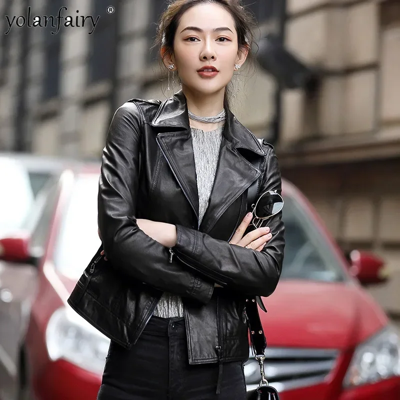 New Spring Autumn Genuine Leather Clothing Women Sheepskin Coat Women's Motorcycle Slim Short Natural Leather Clothes Female Top