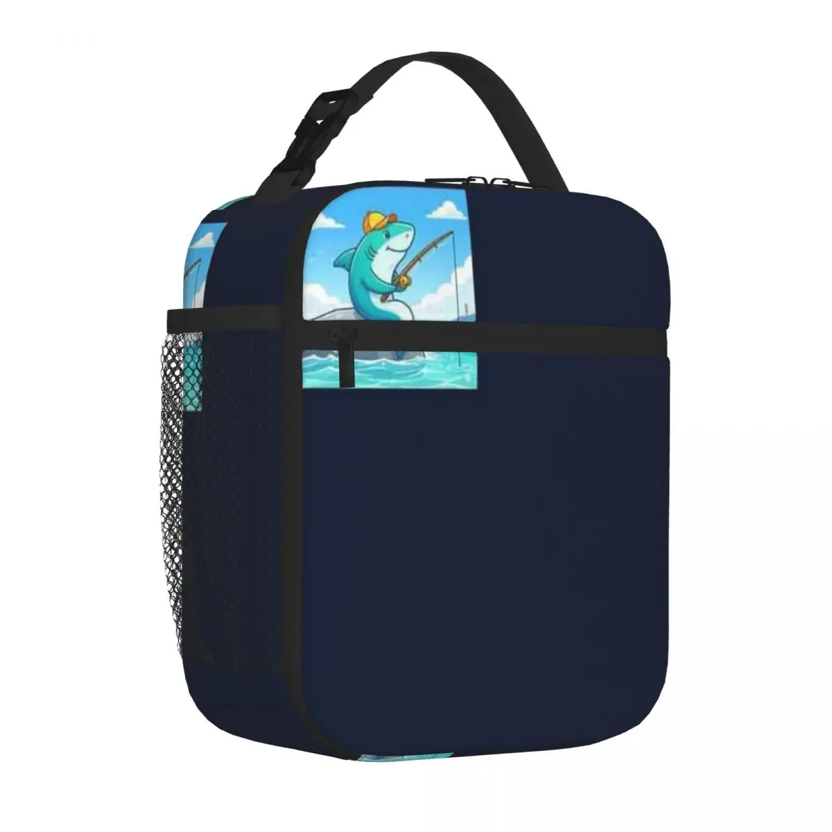 Bestselling Fishing Shark Whimsical Ocean Humor Design Animal Print Thermal Tote Hiking Snack Camping Lunch Bag