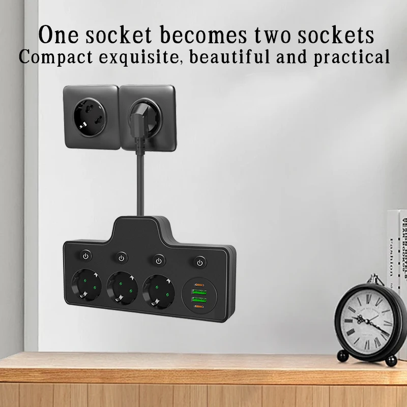 الاتحاد الأوروبي التوصيل قطاع الطاقة مع 3 منافذ التيار المتناوب + منفذ USB + نوع C محول مأخذ التوصيل شاحن الحائط للمنزل مكتب شبكة تصفية شحن سريع