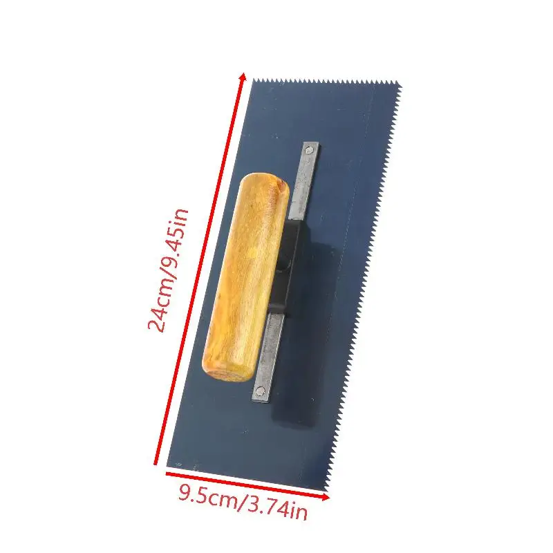 Notched Trowel 24cm 2mm Sharp Teeth Rust-resistant Steel Trowel Natural Wood Handle for Wall Gypsum Plastering Tile Laying