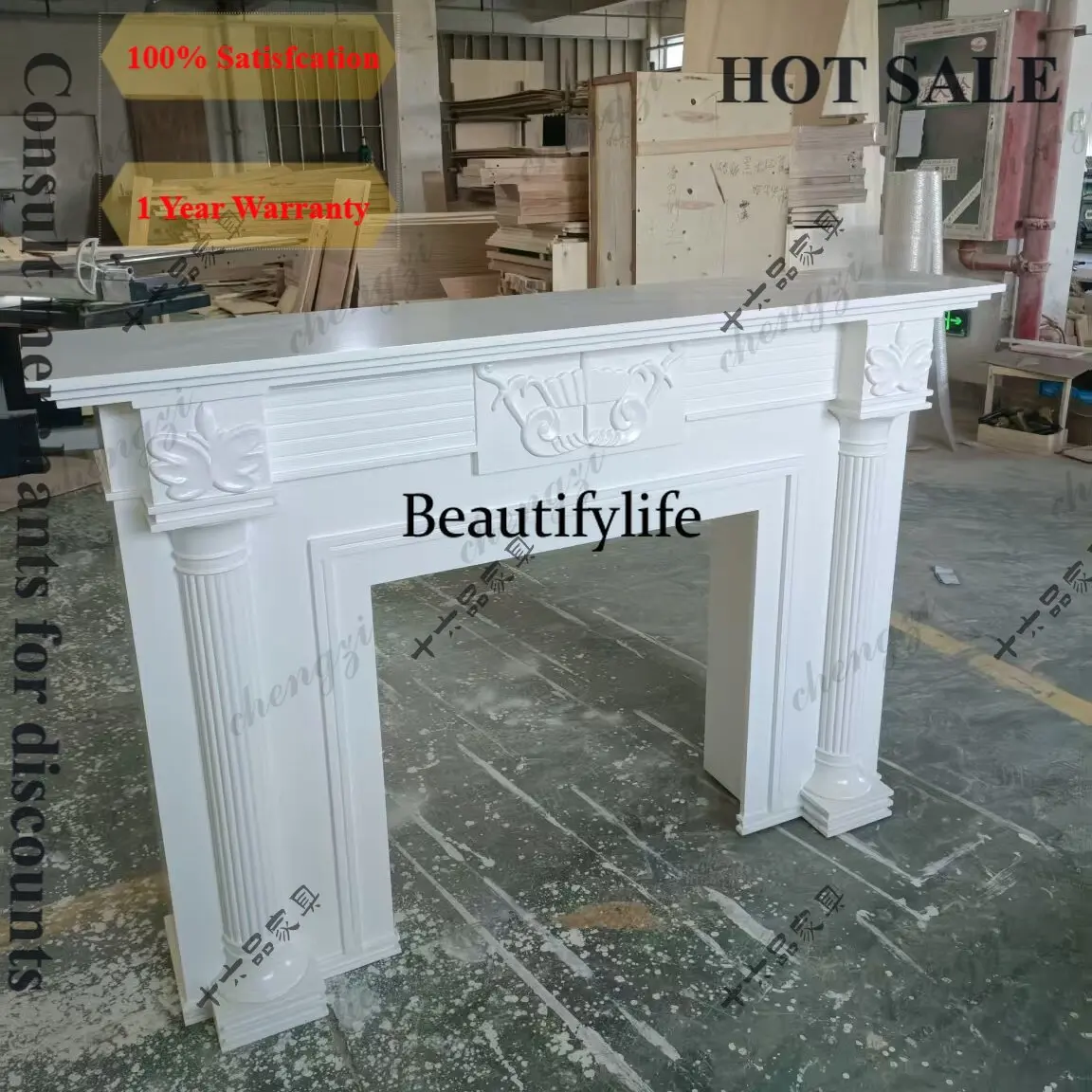 B567  European solid wood carving flower mantel American entrance fireplace French simple rack