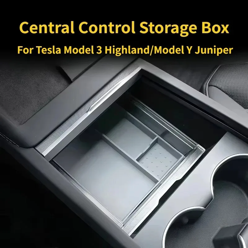 صندوق تخزين التحكم المركزي لسيارة تسلا موديل 3 هايلاند 2024 صندوق مسند الذراع الشفاف حقيبة للتخزين منظم اكسسوارات السيارات ABS