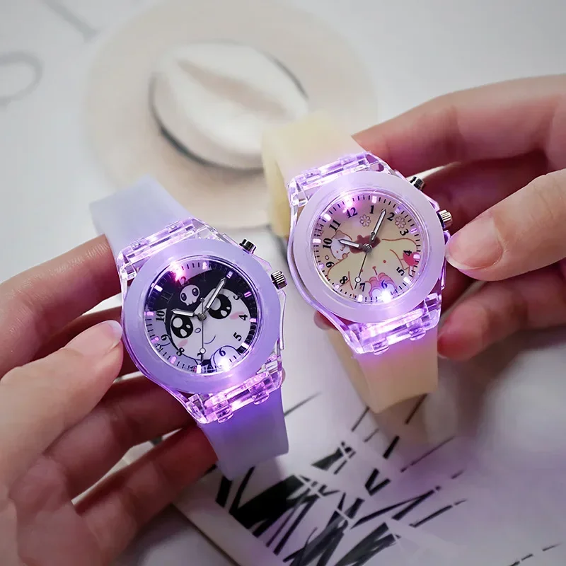 MINISO Sanrio Hello Kitty Children\'s Watches Kawaii Melody Cinnamoroll Student Children LED Luminous Bracelet Watch Kids Gifts