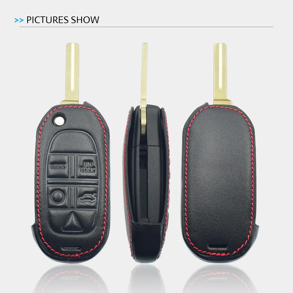 ATOBABI Leather Car Key Case Keychain For Volvo S60 V70 XC70 S80 XC90 2008 2009 5 Buttons Folding Remote Control Protector Cover