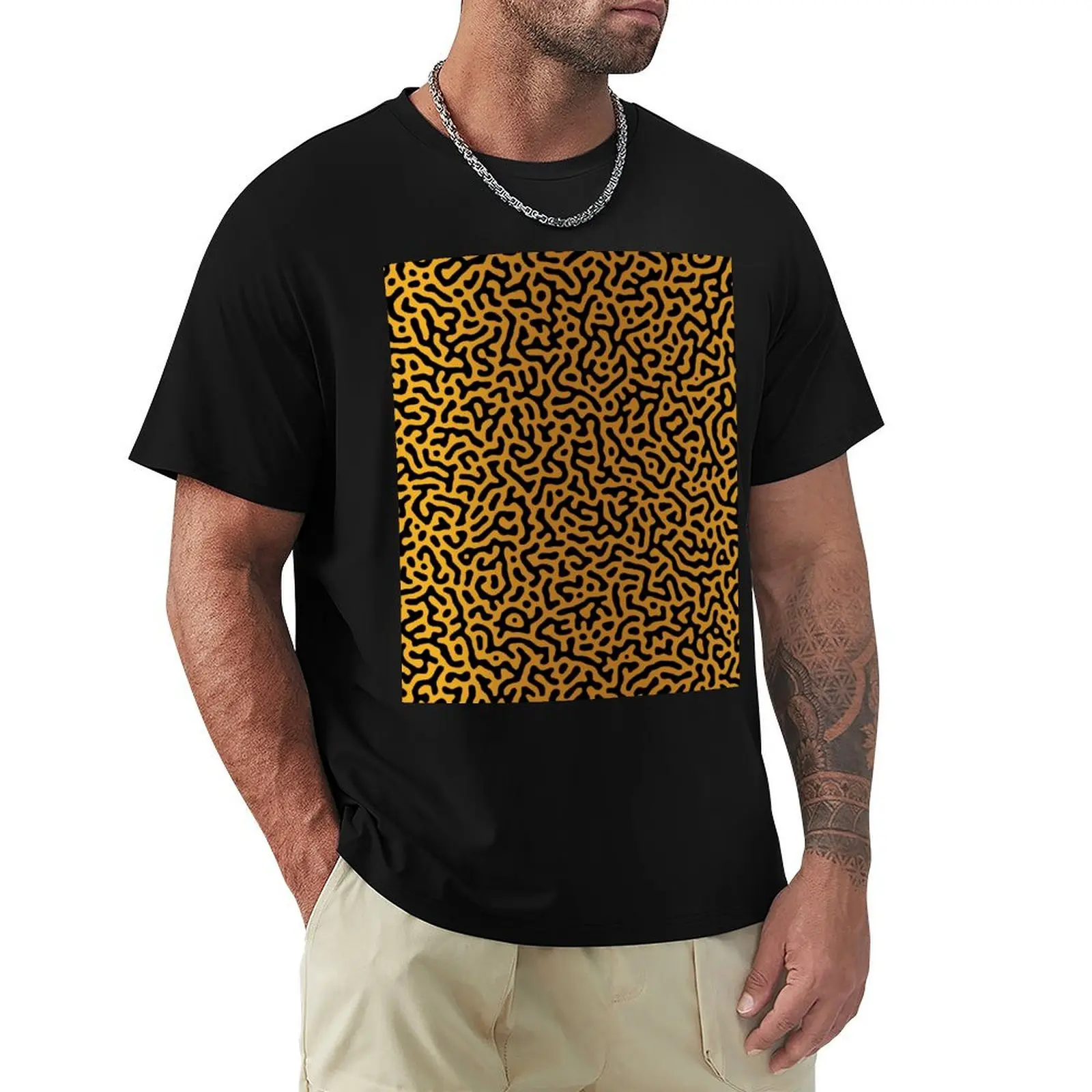 Luxury Gold Turing (Reaction Diffusion) Patterns T-Shirt Classic Print Short Sleeve Shirt