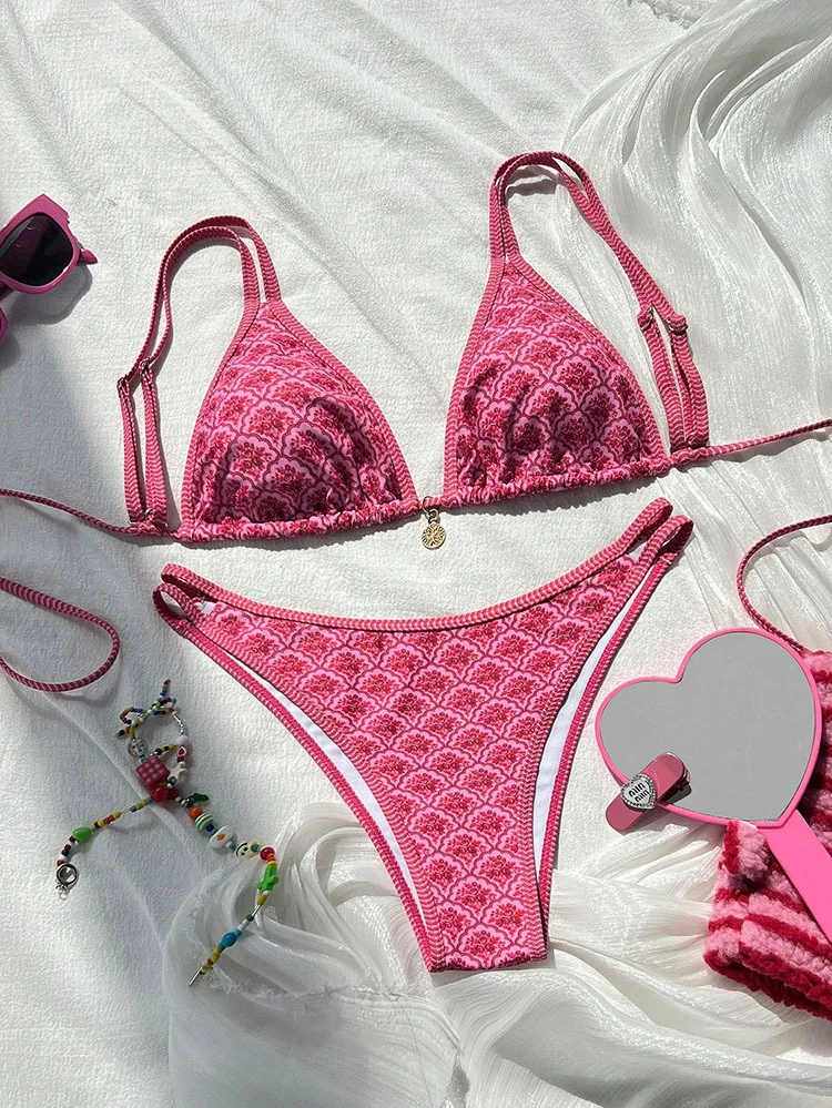

2025 New Sexy Bikinis Set Printed Split Swimsuit Swimwear Bathing Suit Women Micro Bikini