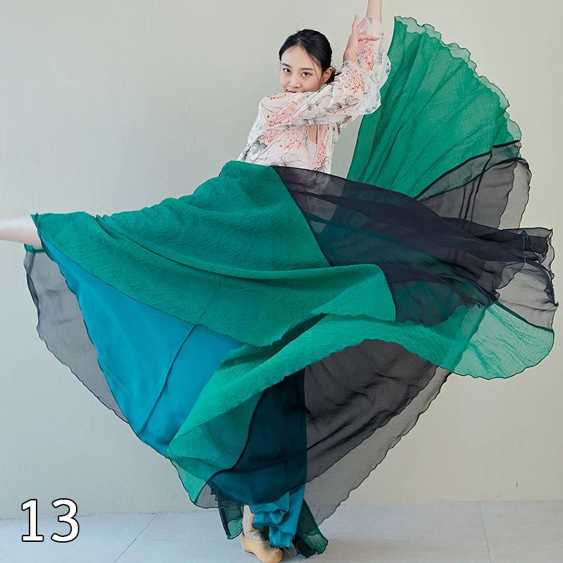 

Women Ethnic Style Flowy Big Swing Skirt Literary Fairy Chiffon Skirt Flamenco Classical Dance Skirts Stage Performance Costume