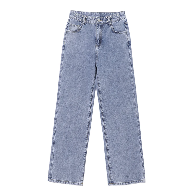 Jeans da donna Dra a vita alta foderati in Fce lunghi fino al pavimento Pantaloni autunno inverno a gamba larga con taglio dritto Effetto dimagrante