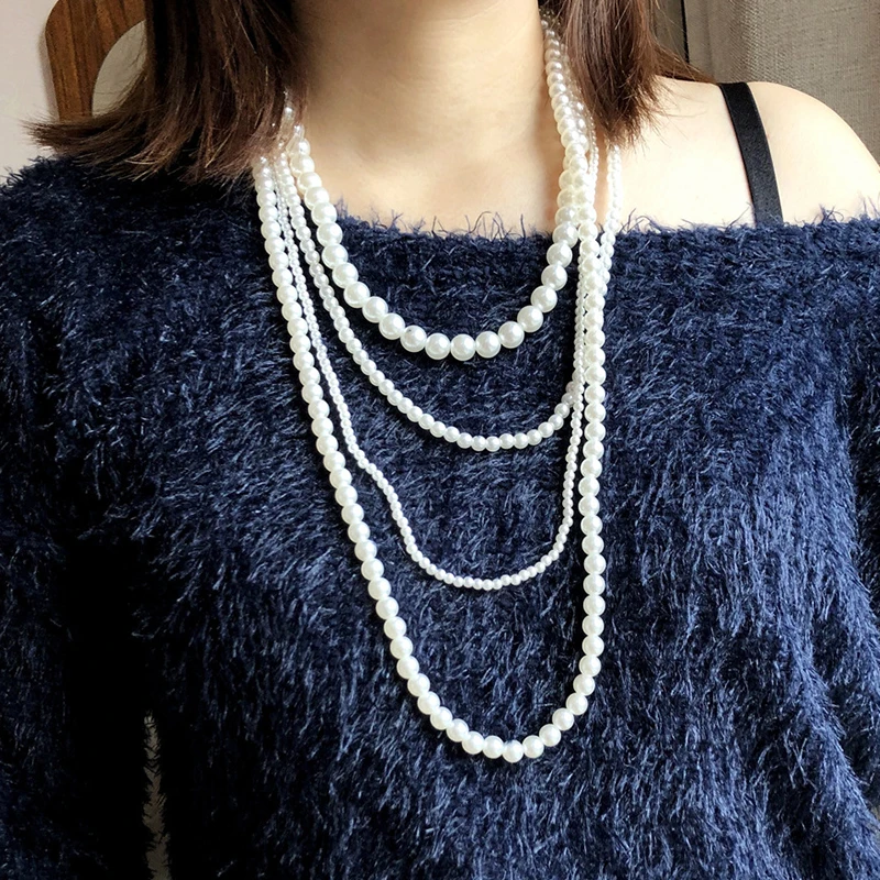 Multilayer Imitation Pearl Necklace For Women Long Sweater Chain Accessories Party Jewelry Classic Timeless Styles Gifts 2023456