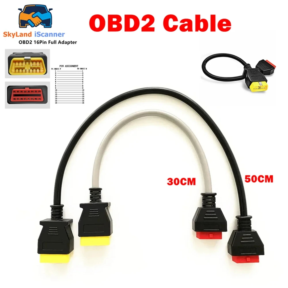 High Quality OBD2 Extension Cable 30/50cm OBD 2 16 Pin Male To Female Automotive OBDII Extension Cable Connector Adapter Durable