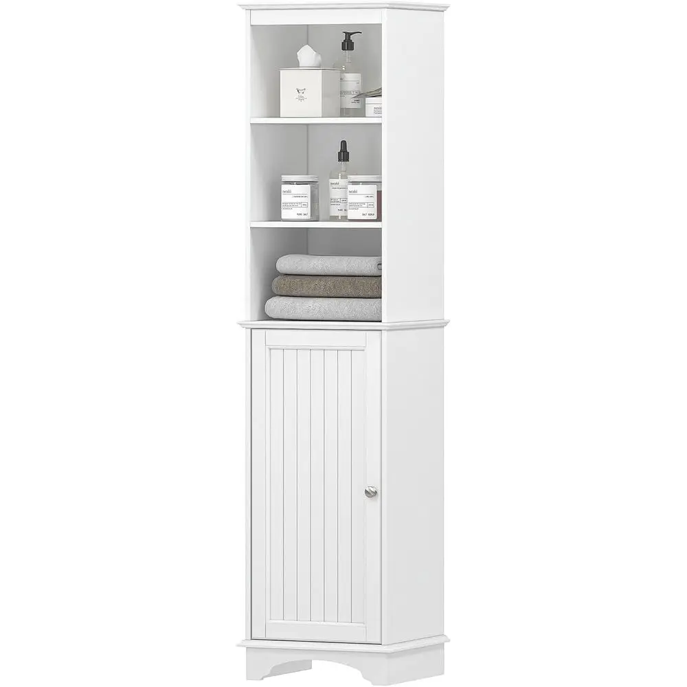 Three-Tier Freestanding Storage Cabinet, Slim Tall Linen Tower, White