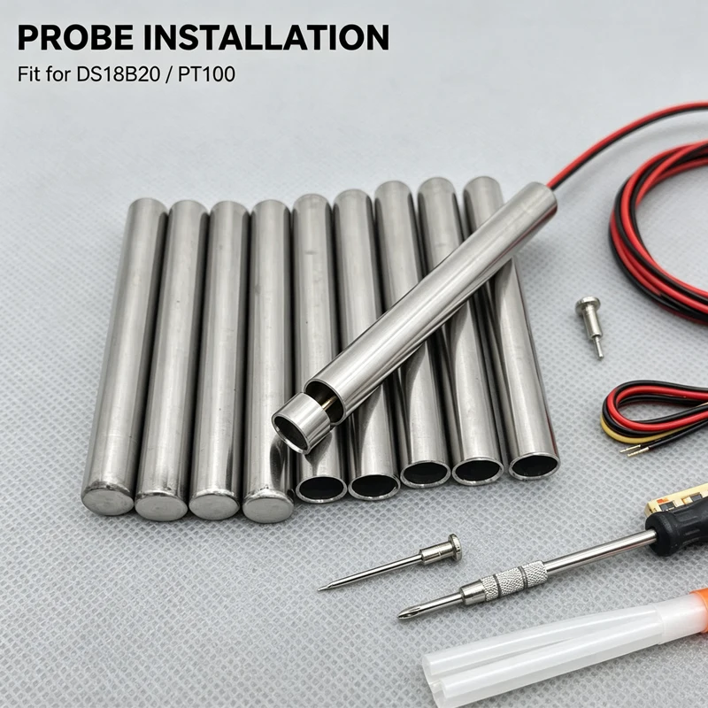 10Pcs 6x50mm Stainless Steel Protective Sleeve for PT100 DS18B20 Temperature Sensor, Thermal Probe Protection Hollow Pipe