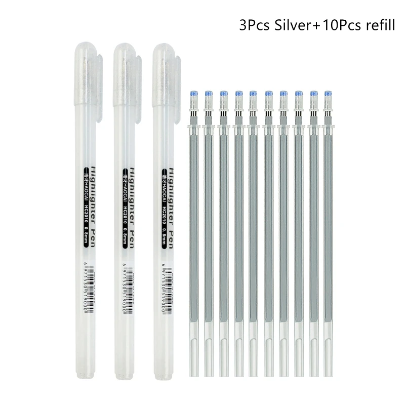 3/13 Stück weißer Gelstift, 0,8 mm, feine Spitze, weißer Stift, Nachfüllstab für Künstler, Kunst, Zeichnen, Skizzieren, Schreiben, Highlight-Marker, Fineliner
