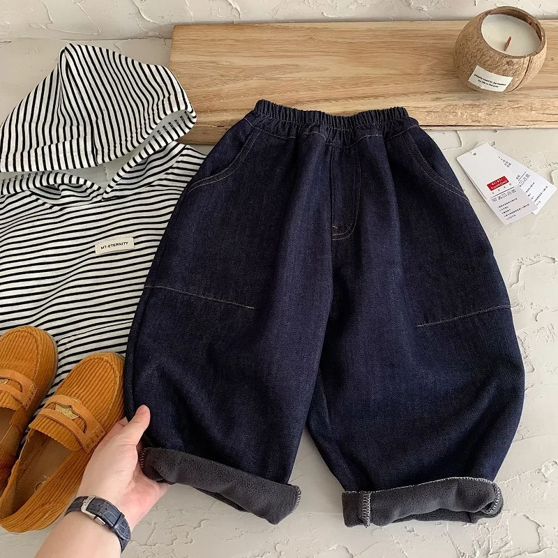 Winter Warm Baby Girls Boys Plain Fleece Lined Jeans Pant S…