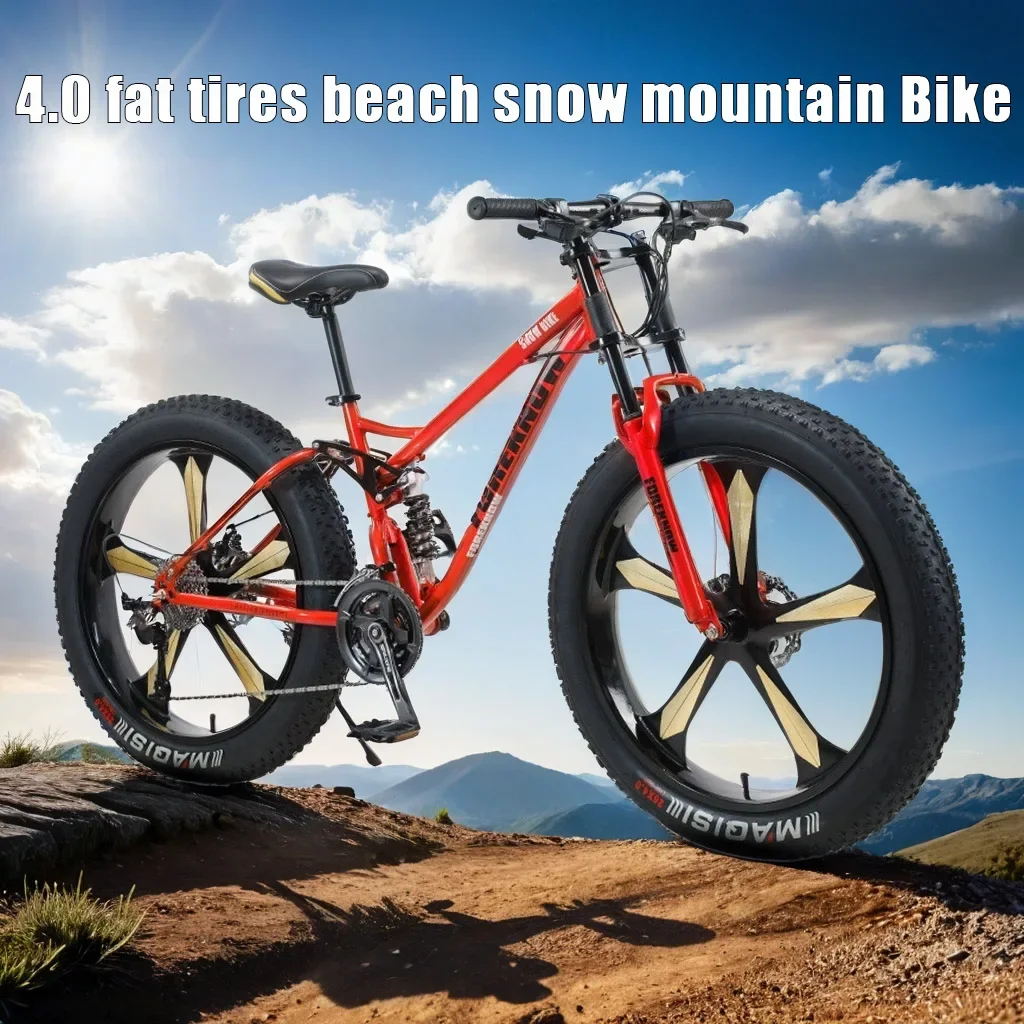 

26 inch mtb 4.0 Fat Tire Mountain Bike Full Suspension Beach Snow Bicycle 30 Speed Fatbike Double Disc Cross Country bicicleta