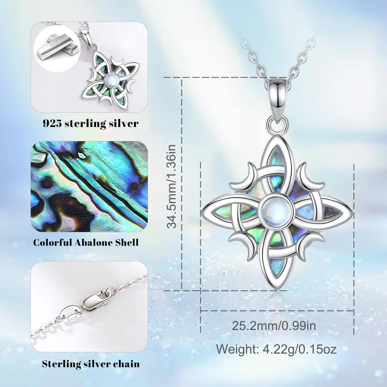 Eudora 925 Sterling Silver Witch Celtic Knot Necklacefor Men Women Natural Abalone Witchcraft Amulet pendant Wicca Jewelry Gift