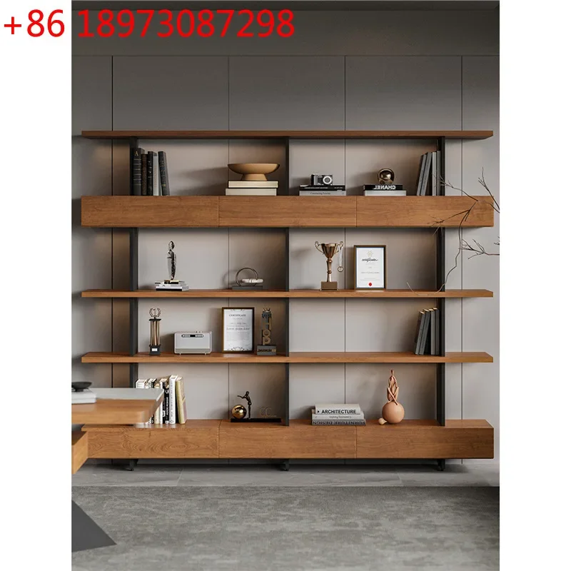 Loft wrought iron living room solid wood bookcase floor-to-ceiling multi-layer display shelf