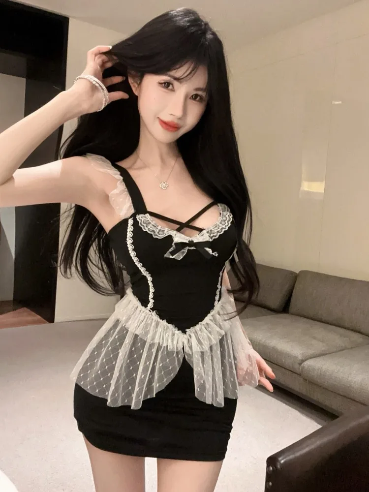 

Pure Desire Sexy Girl Lace Trim off Shoulder Hollow out Design Bodycon Black Dress Women's Strapless Dress Sensual Style