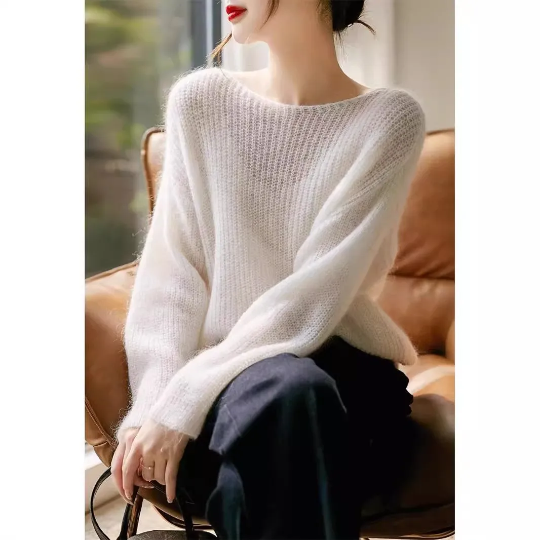 

Women's Soft Slouchy oulder Camere Sweater 2024 Spring New Loose Lazy Knitted Top Mid-Length Pure Color Casual Sle