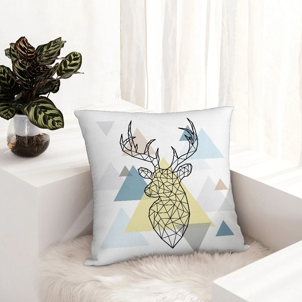 Modern Nordic Deer Head Pillow Case Plush Fabric Soft  Pillowcase Double Sided Print  Sofa Cushion Cover Throw Pillow Cover