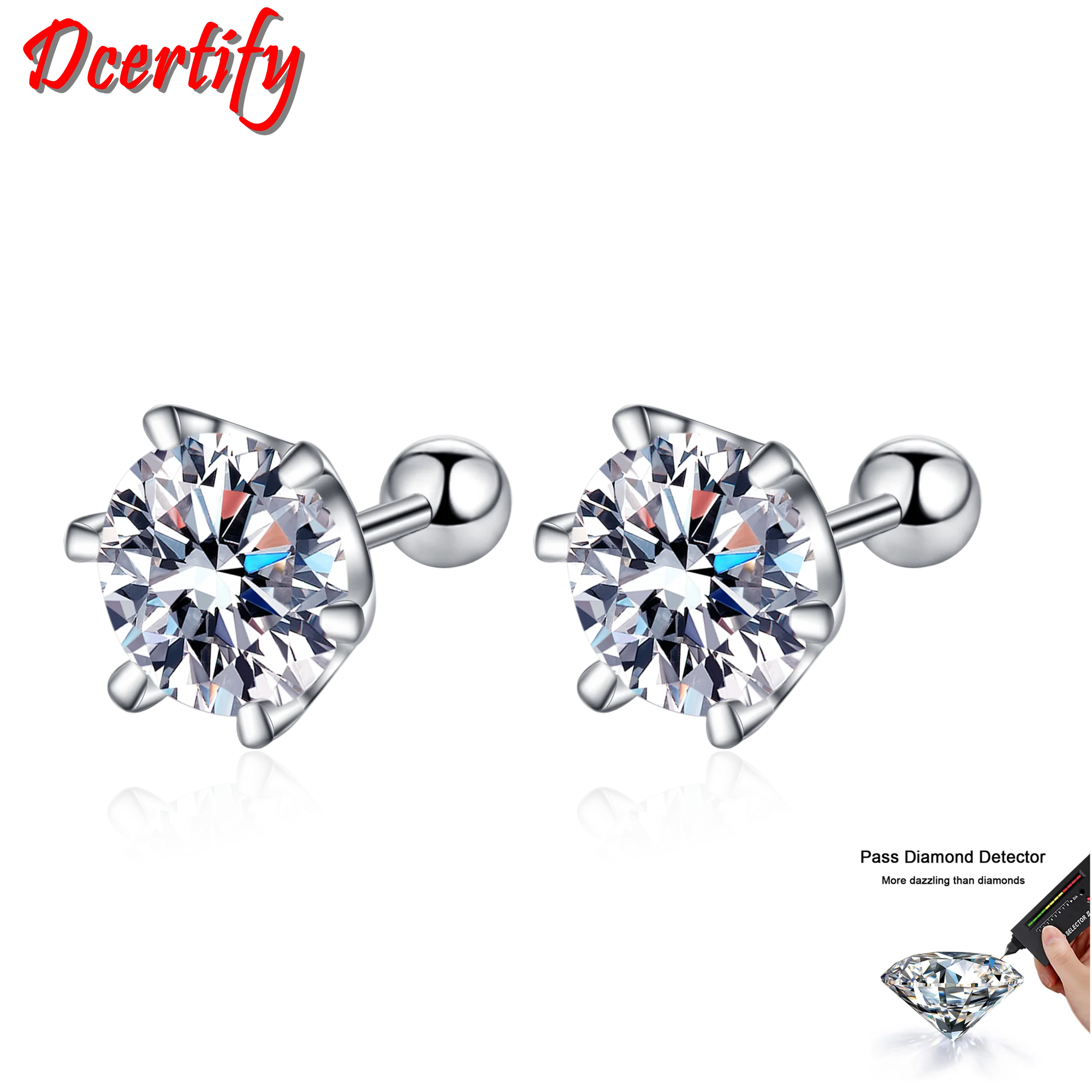 Lovely White Gold 10K Earrings 0.3-2CT Moissanite Earrings Stud for Women Pure Gold Scroll Back Women Anniversary Earrings