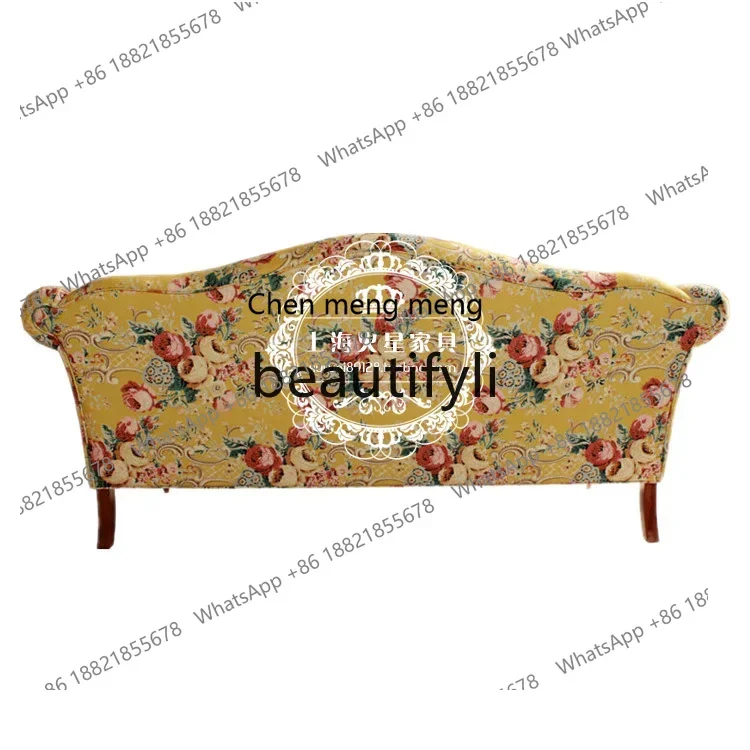 D178 أريكة خشبية صلبة من القماش الرعوي الأوروبي مفردة مزدوجة ثلاثية أريكة غرفة معيشة فيلا راقية كلاسيكية في الريف الأمريكي