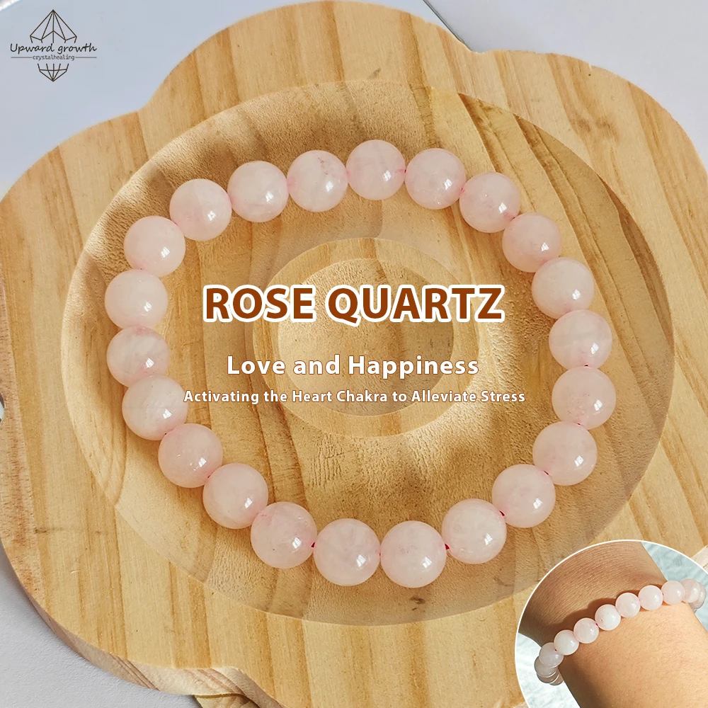 UGCRYSTAL – Bracelets de guérison en cristal rose, perles en pierre naturelle de 8mm pour femmes, Quartz Rose, pierres précieuses énergétiques, bijoux de poignet