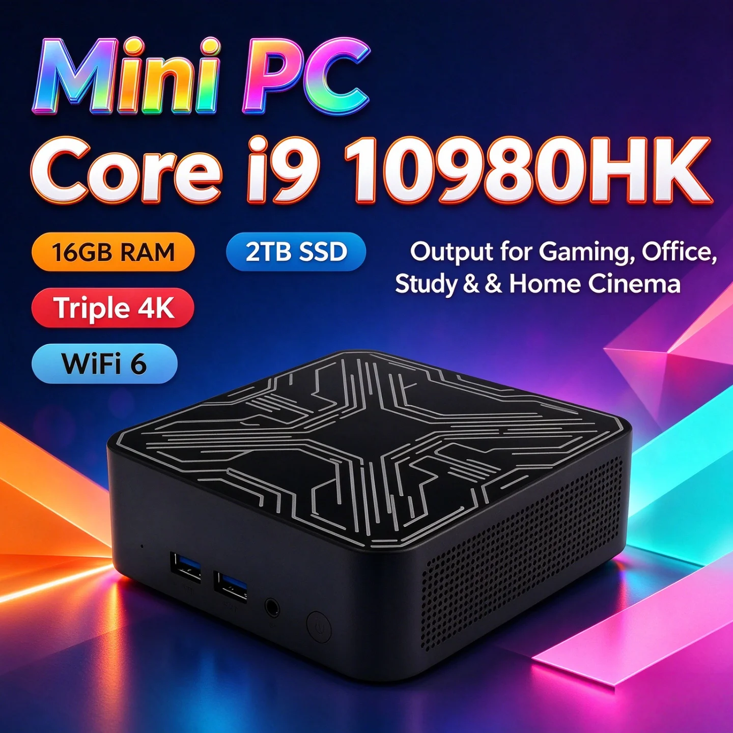 オフィス用、家庭用、ポータブルミニpc。intel-core-i9-10980hk搭載。2026年モデル。超小型。16gbメモリ。m2-nvme-ssd。トリプル4k対応。wi-fi-6。静音冷却。デスクトップpc。