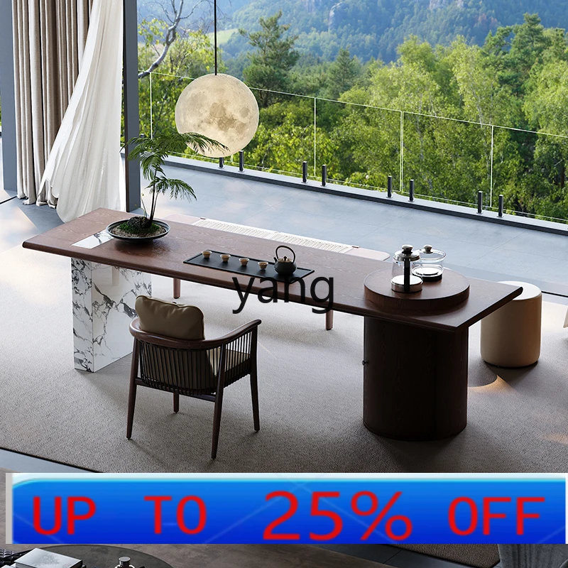 

LH light luxury modern simple solid wood tea table and chair combination living room creative minimalist rock slab tea table