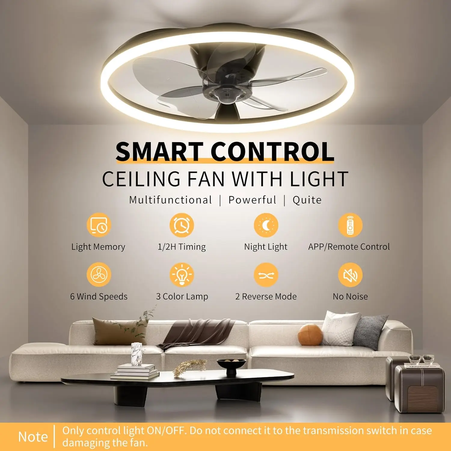 Ceiling Fans With Lights And Remote, 20'' Flush Mount Ceiling Fan Of 150° Ultra Wide, Low Profile Ceiling Fan With 6 Speeds,