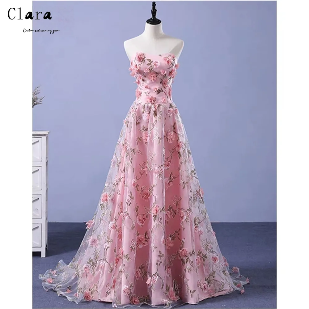 

Clara Custom Pink Flowers Off-shoulder Line Evening Dresses Wedding Guest Dresses Luxury 2026 for Party Formal & Evening Gowns