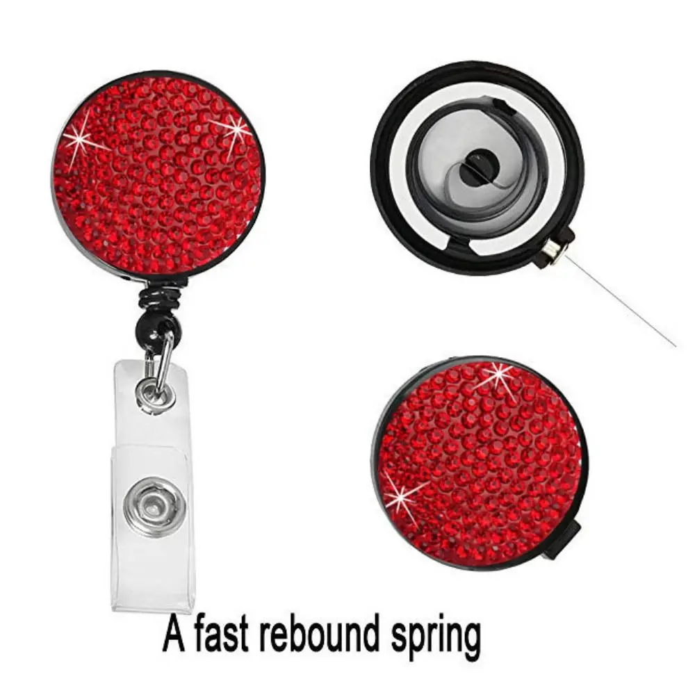 Keychain Rhinestone Nurse Badge Reel Sparkle Badge Clip Retractable Badge Holder Bling Crystal Easy Pull Buckle Doctor Hospital