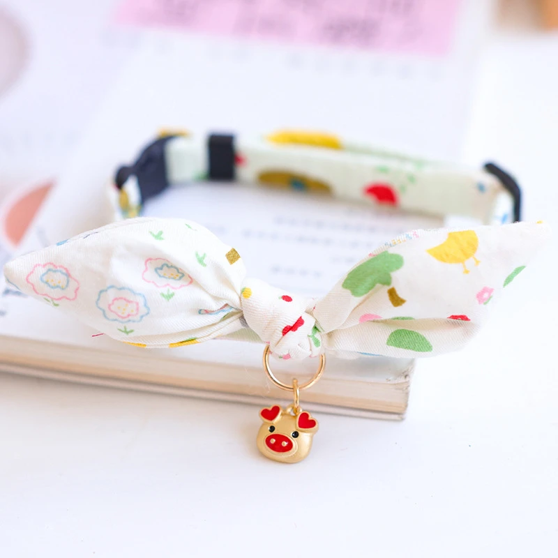 Cute Japanese Print Pet Dog Collars Bunny Ears Shaped Necklace for Cats Spring Decorate Puppy Supplies Neck Wear Cat Accessories