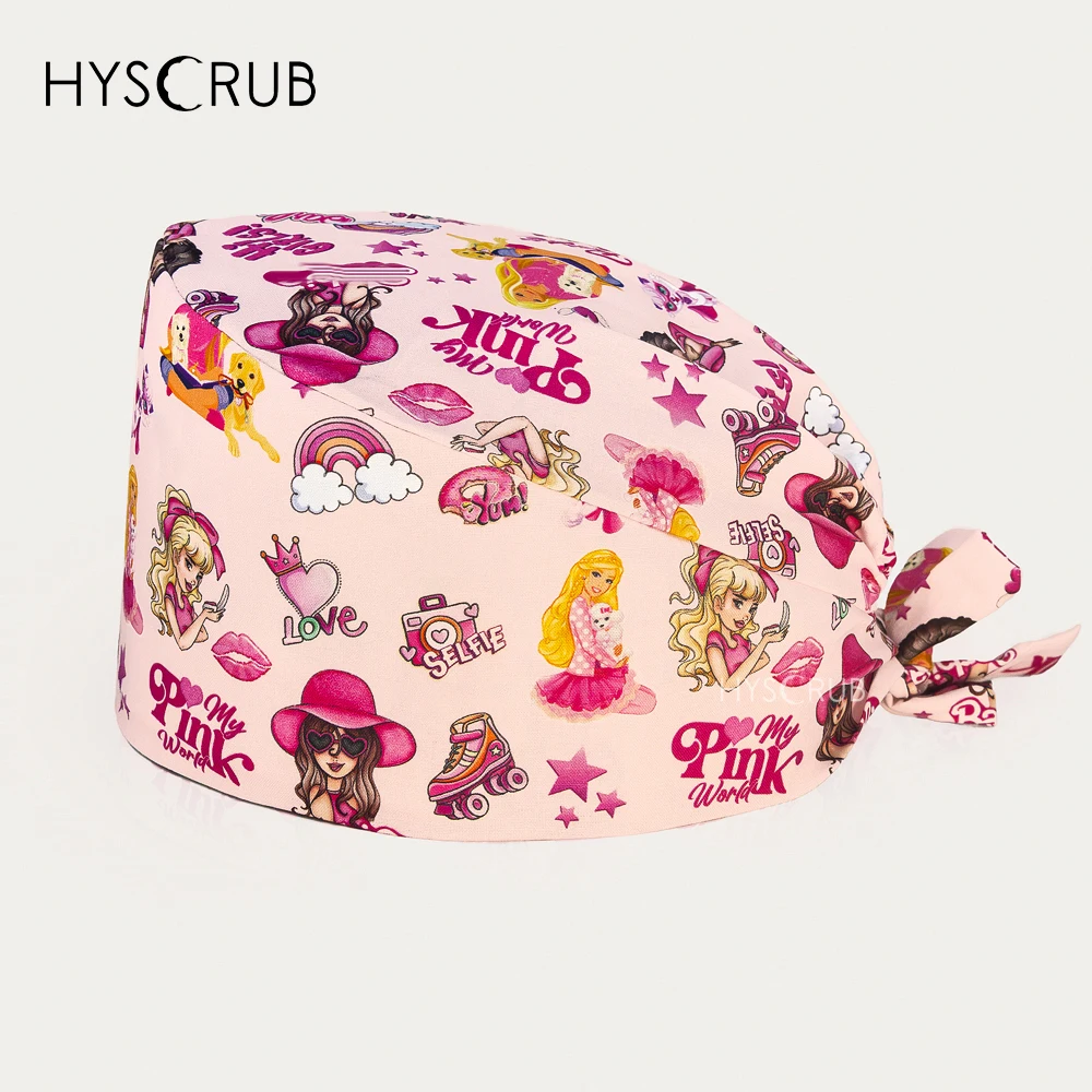 Pink series printing urgica Working Caps Breathable Scrub Cap for Medical Professional hat