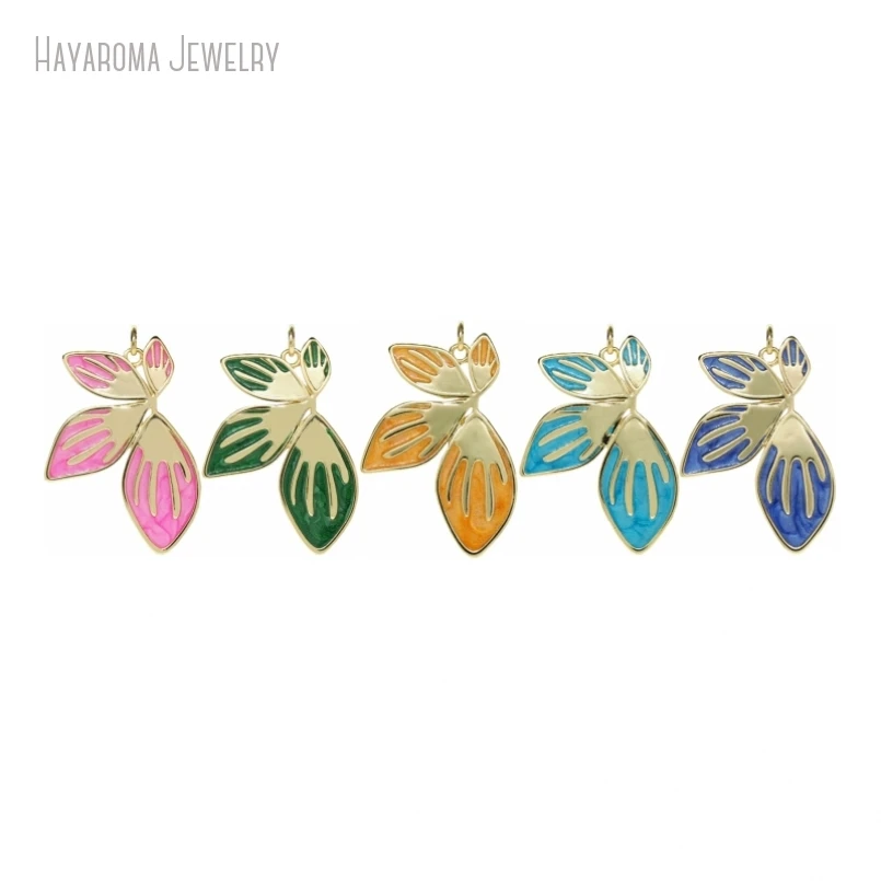 10Pcs Enamel Copper Gold Color Wholesale Metal Leaf Shape Geometric Free Form Jewelry Pendant PM53275